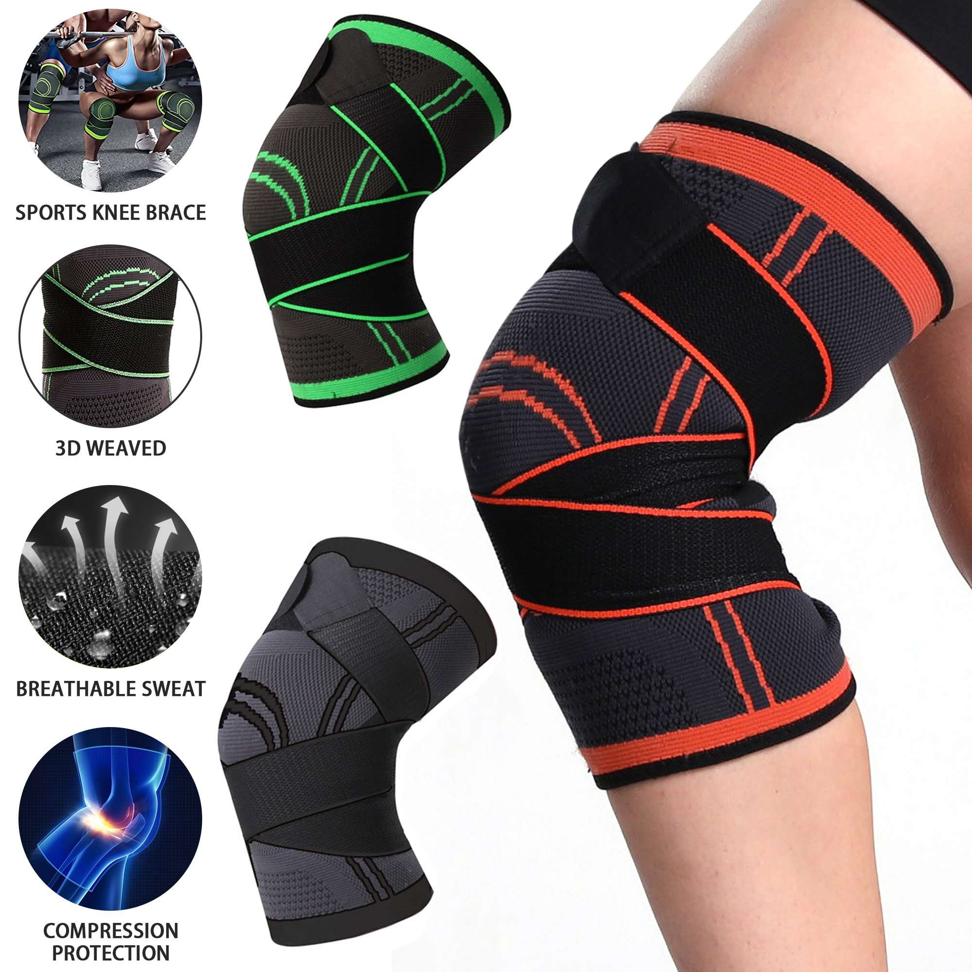 1 PAIR Sports Knitted Knee Compression Sleeve Pad Knee ...