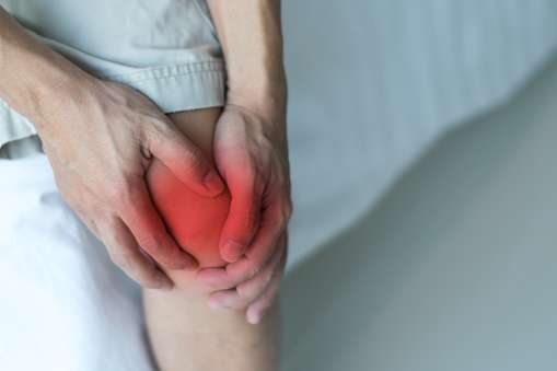 Knee Pain Disease Concept Hands On Leg As Hurt From ...