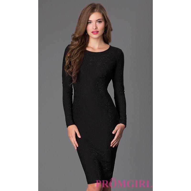 Long Sleeve Knee Length Black Glitter Dress