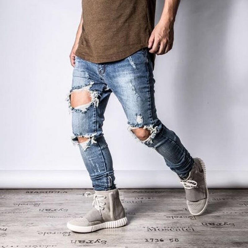 Urban Cool Mens Side Ankle Zipper Jeans Kanye West Skinny Stretchy ...